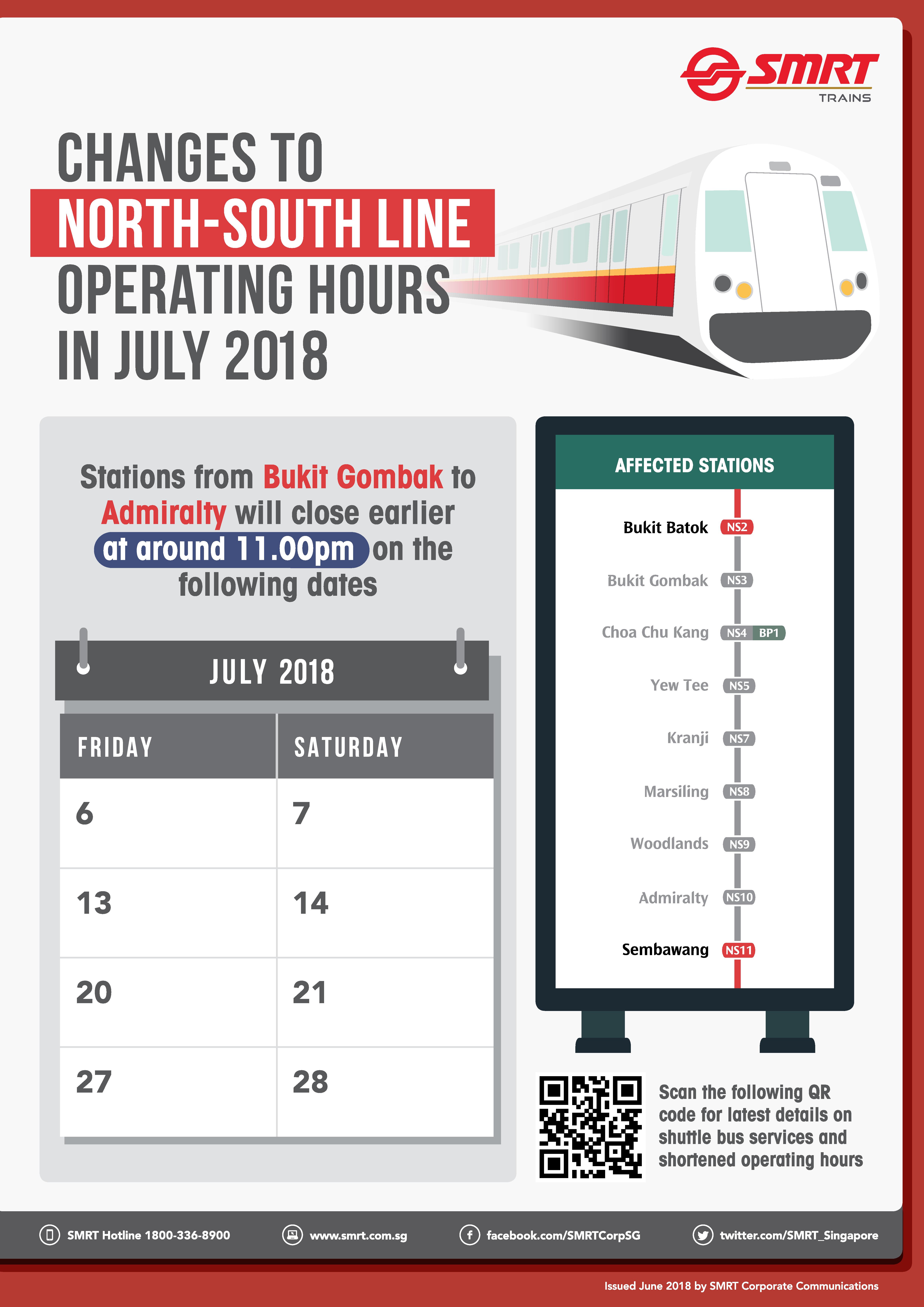 Early Closure of Bukit Gombak to Admiralty MRT stations for Maintenance ...